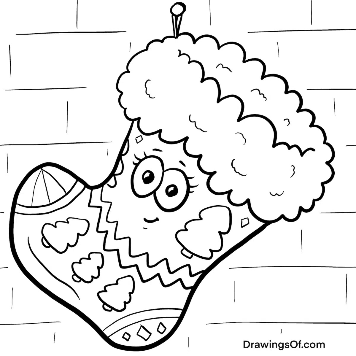 Drawing of a stocking, black and white