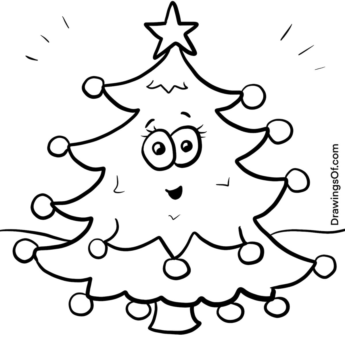 Christmas tree drawing black and white